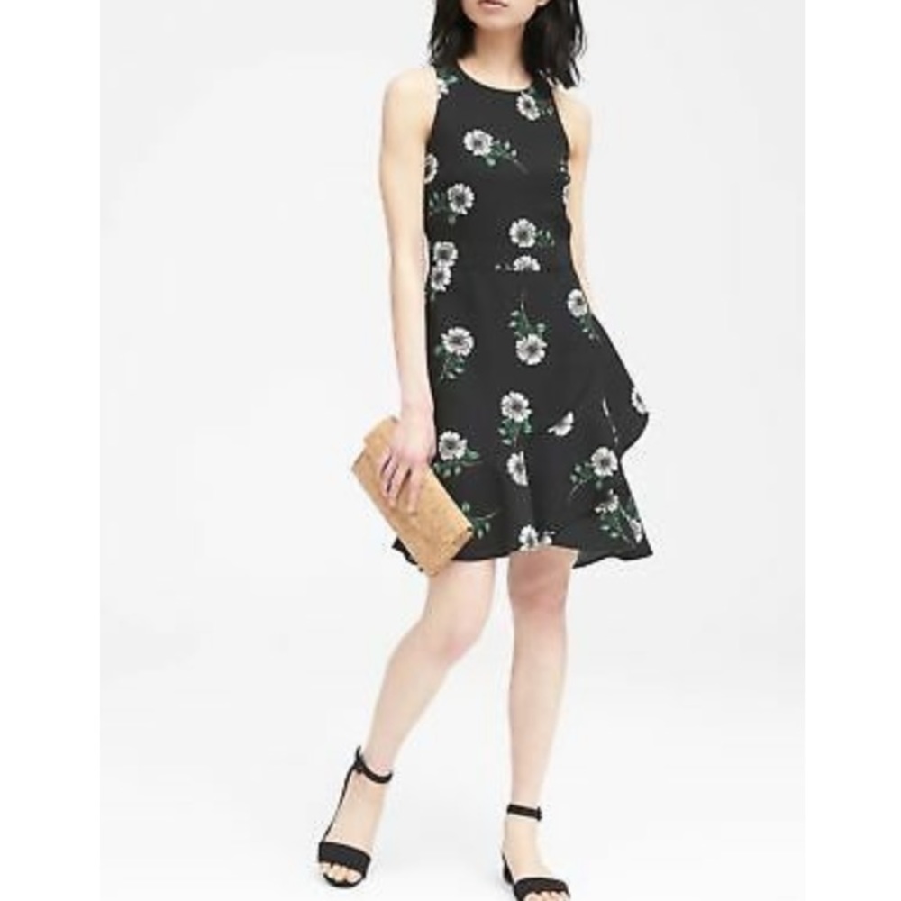 Banana Republic Black Floral Wrap Dress